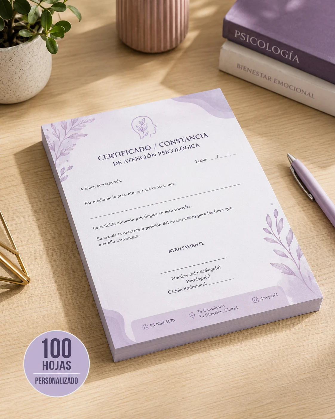 Certificado / Constancia de Atención Psicológica Personalizado