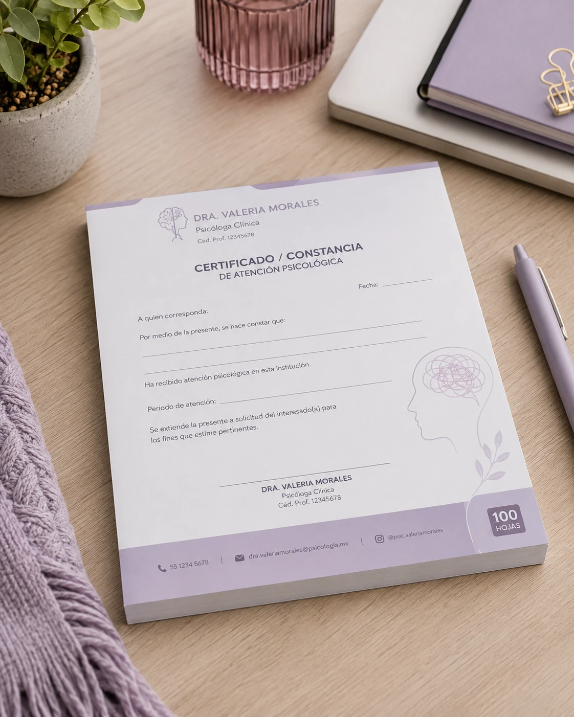 Certificado / Constancia de Atención Psicológica Personalizado