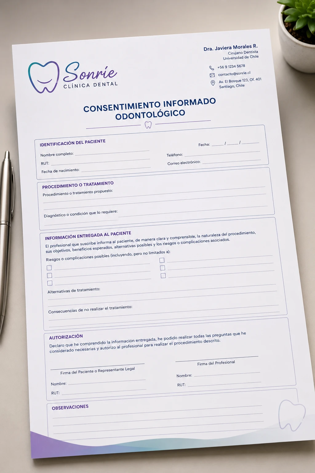 Consentimiento Informado Odontológico Personalizado