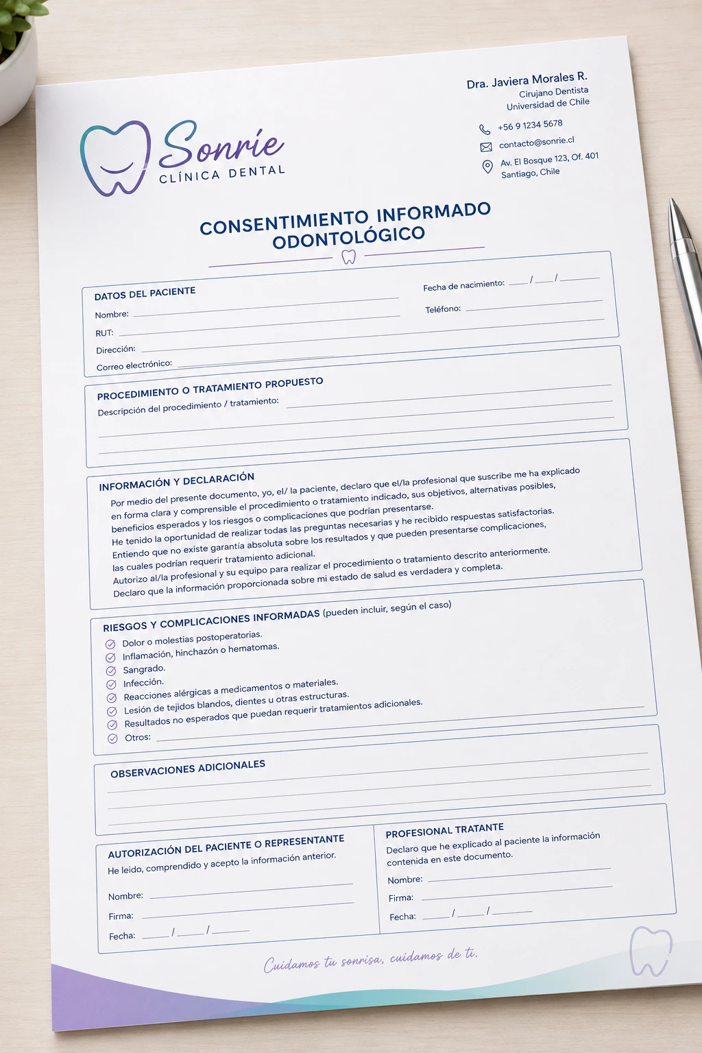 Consentimiento Informado Odontológico Personalizado