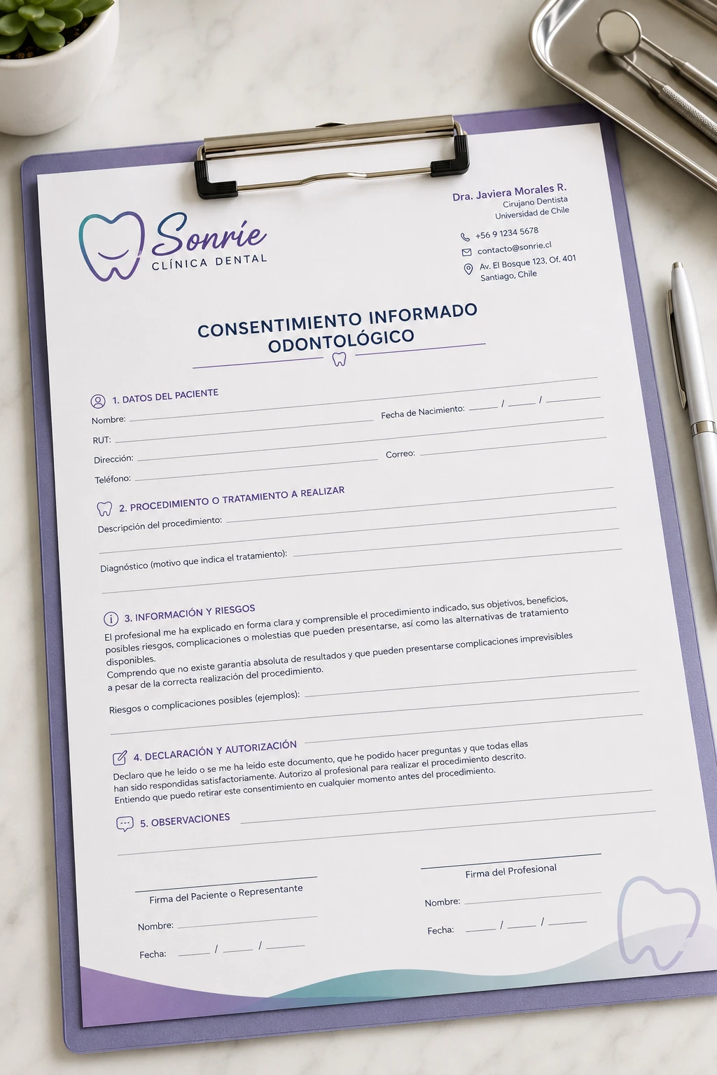 Consentimiento Informado Odontológico Personalizado
