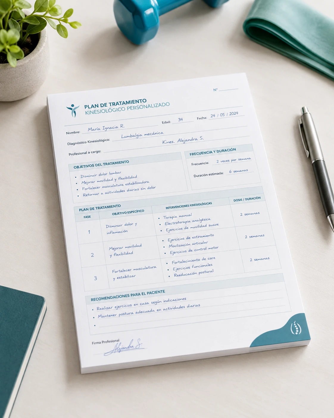 Hoja de Evaluación Kinesiológica Funcional