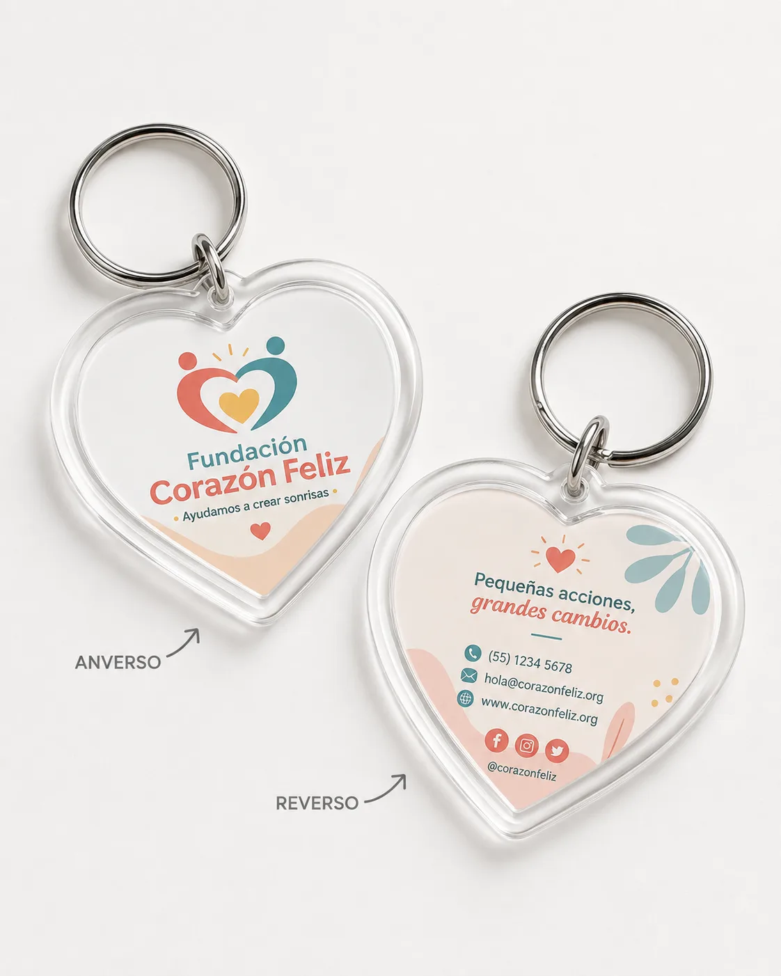 Llavero Corazón de Acrílico Personalizado Doble Cara 4 × 4 cm