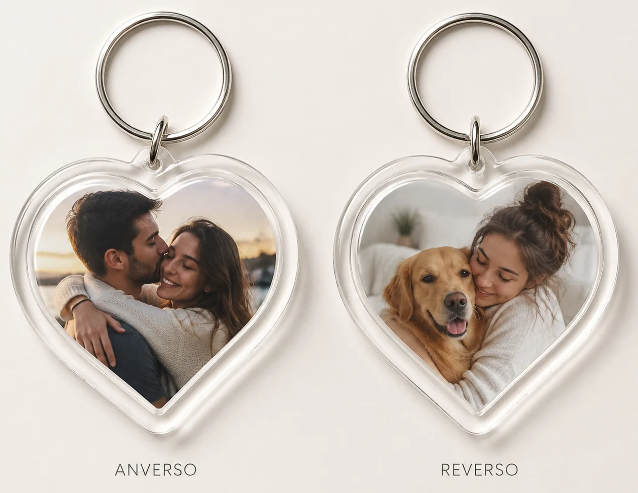 Llavero Corazón de Acrílico Personalizado Doble Cara 4 × 4 cm