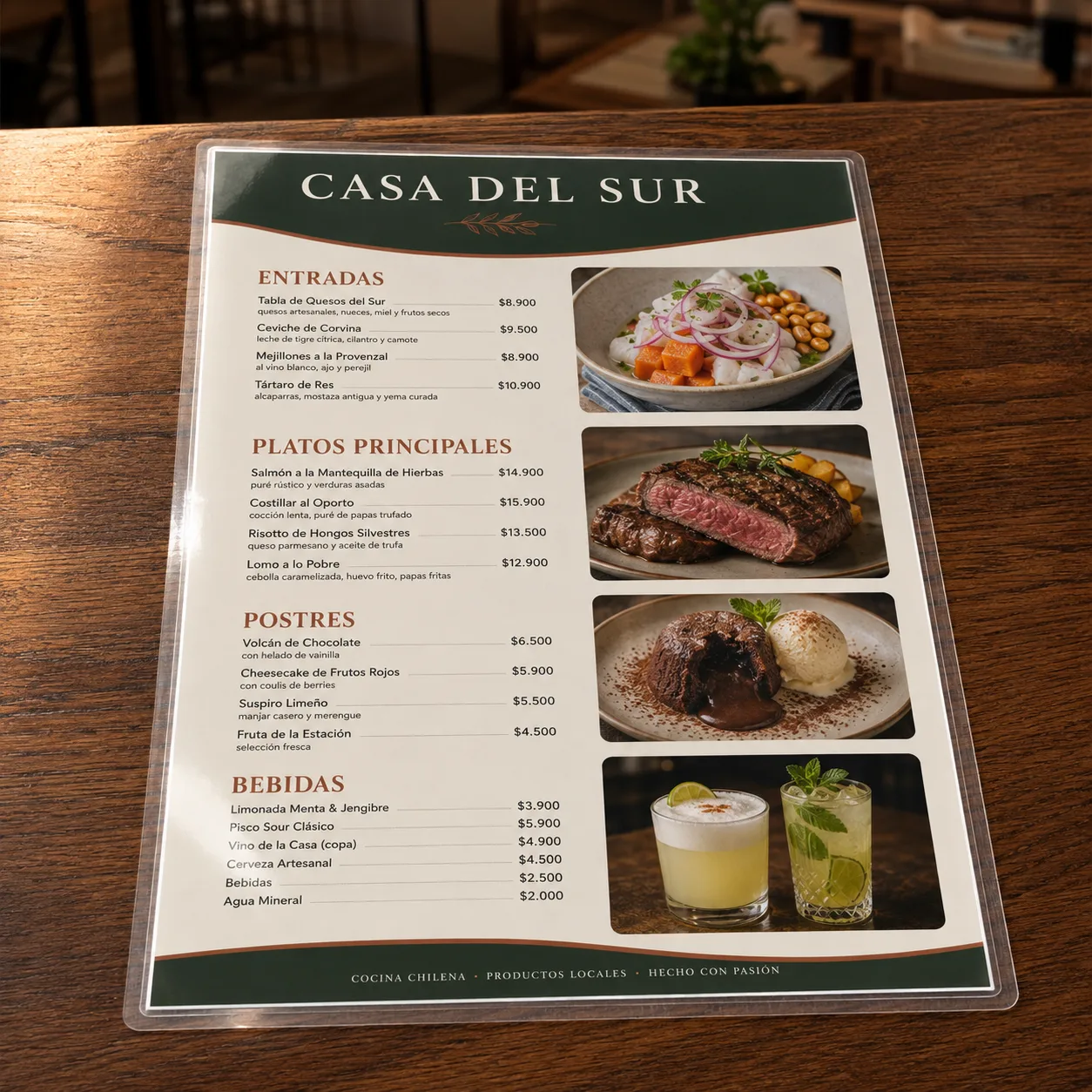 Menú Plastificado A3 para Restaurantes