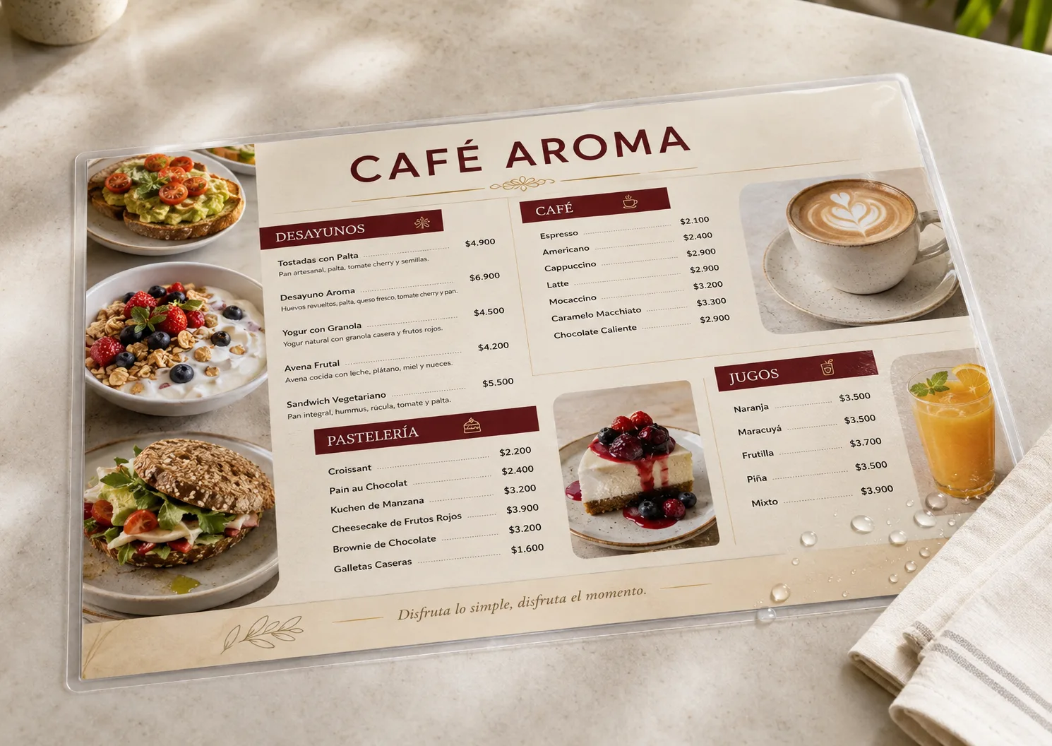 Menú Plastificado A3 para Restaurantes