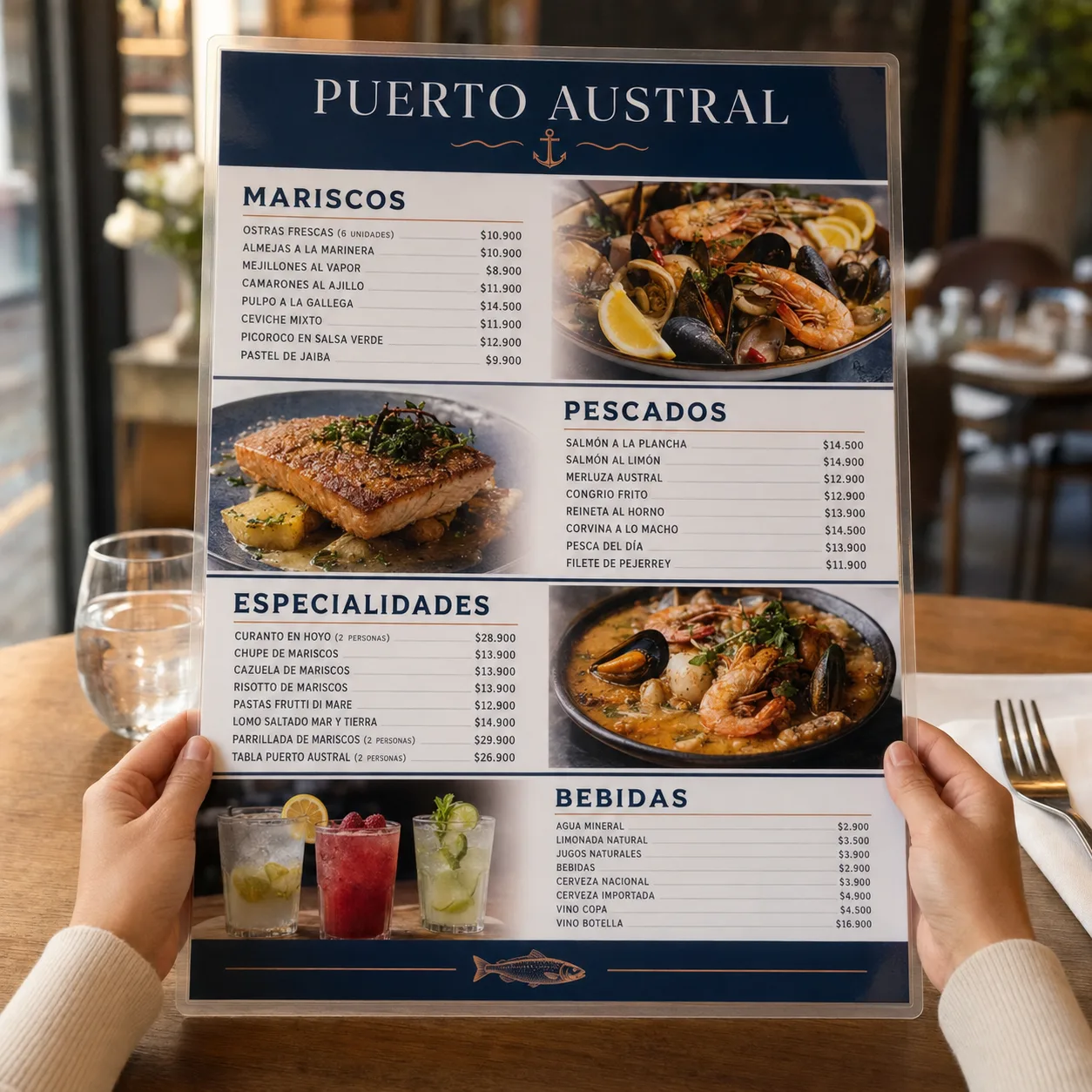 Menú Plastificado A3 para Restaurantes