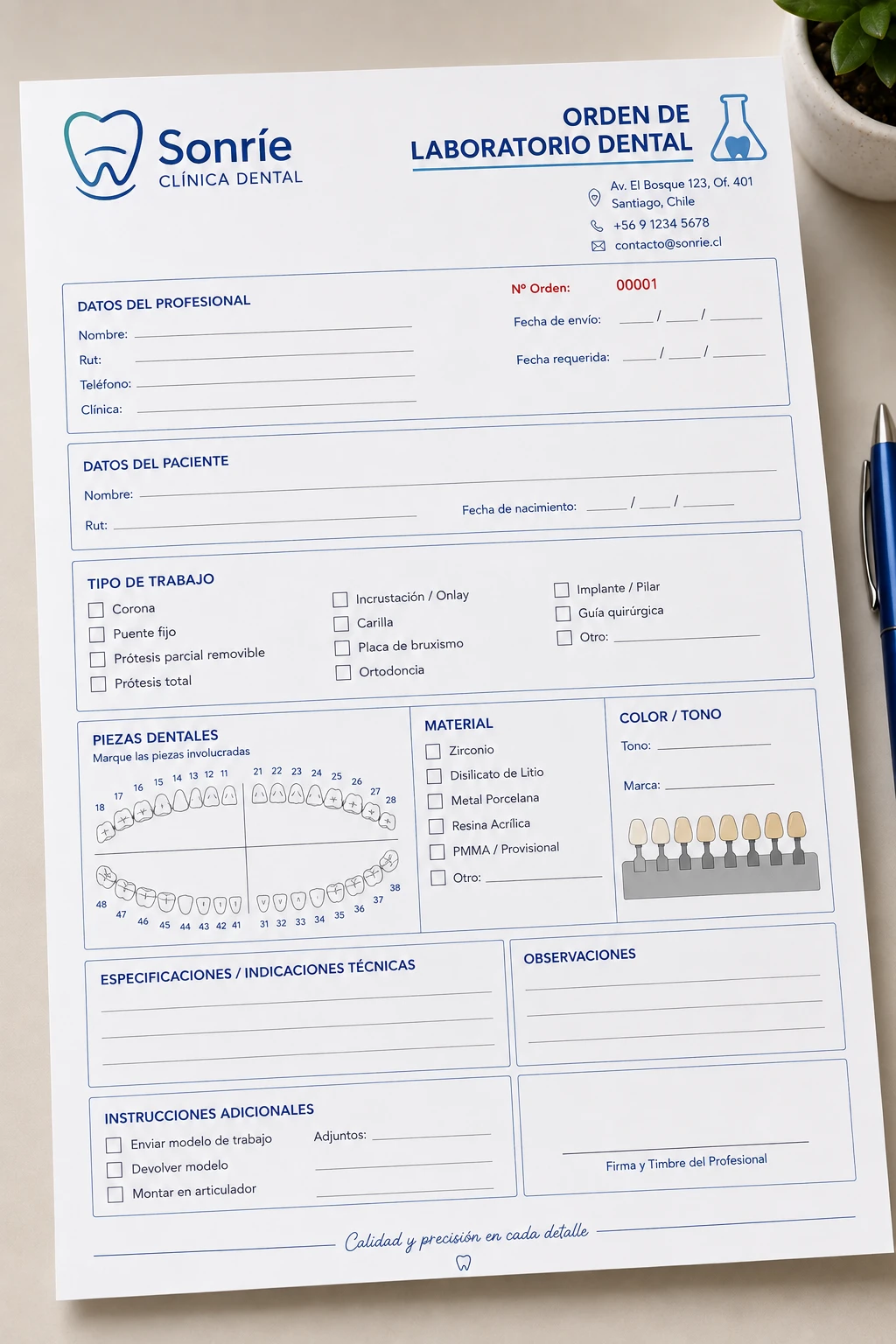 Orden de Laboratorio Dental Personalizada