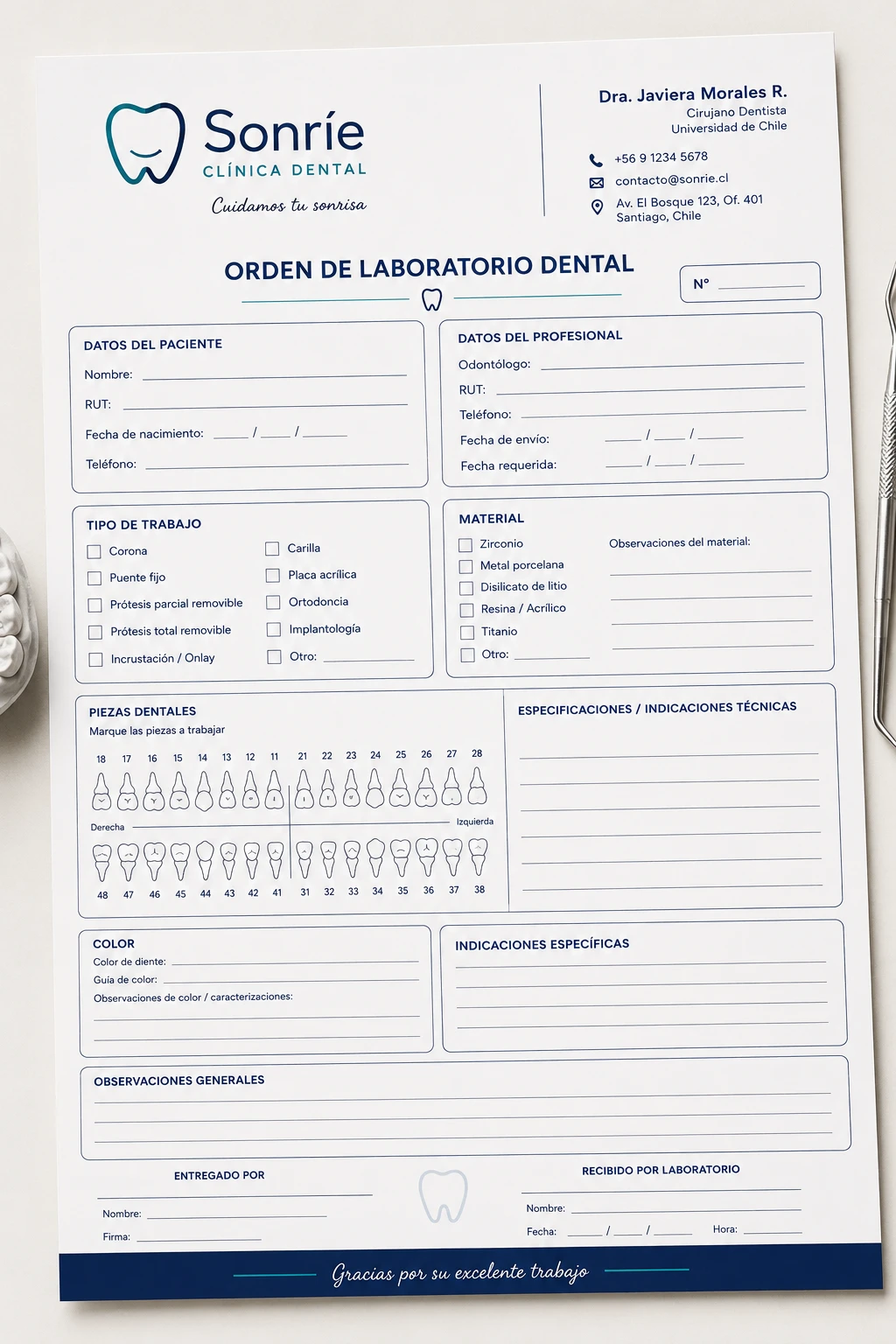 Orden de Laboratorio Dental Personalizada