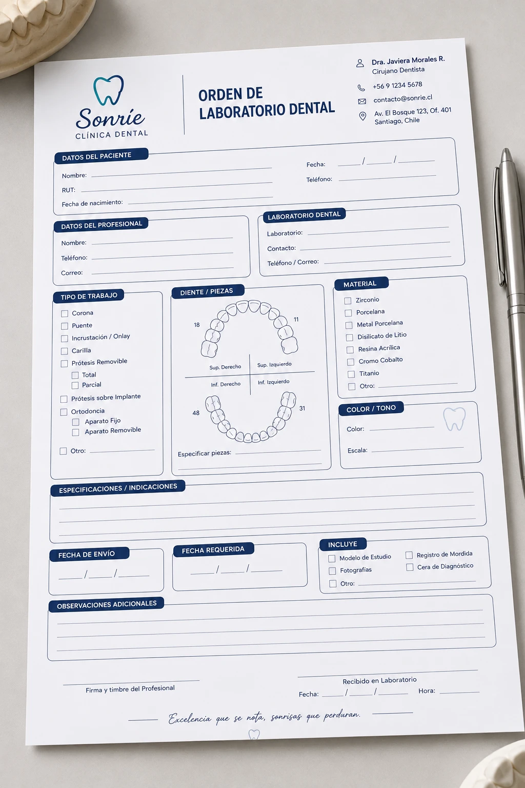 Orden de Laboratorio Dental Personalizada