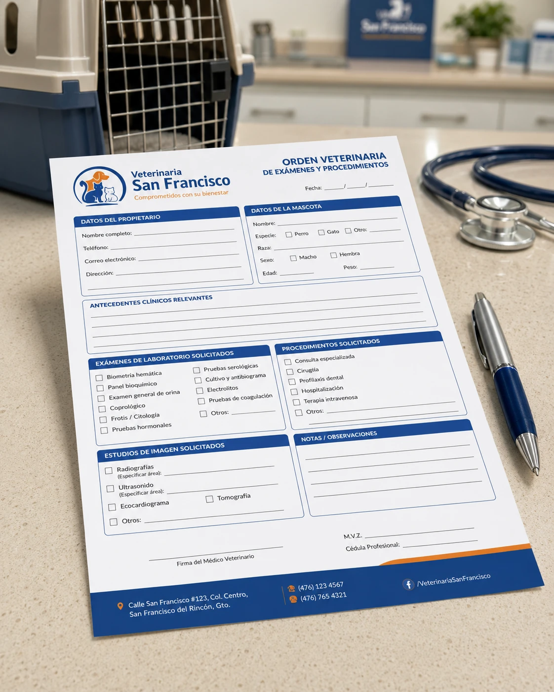 Orden Veterinaria de Exámenes y Procedimientos