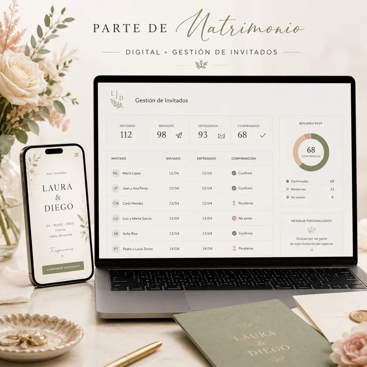 Parte de Matrimonio Digital + Gestión de Invitados