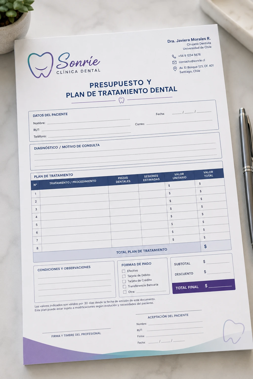 Presupuesto y Plan de Tratamiento Dental Personalizado