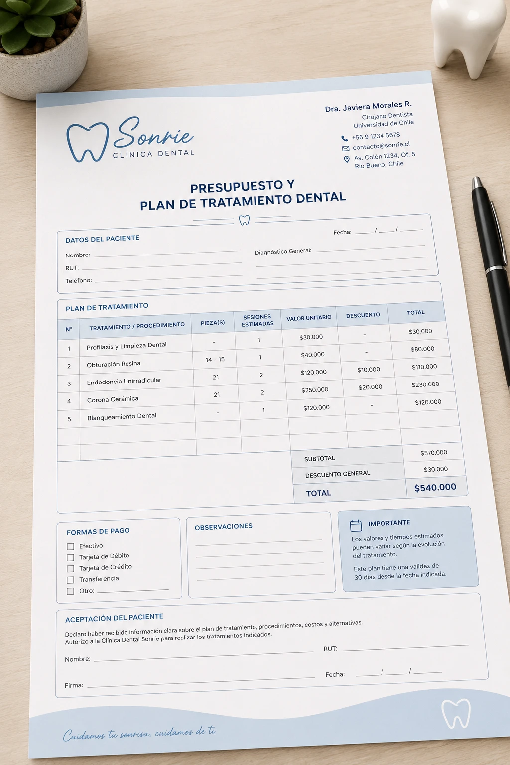 Presupuesto y Plan de Tratamiento Dental Personalizado
