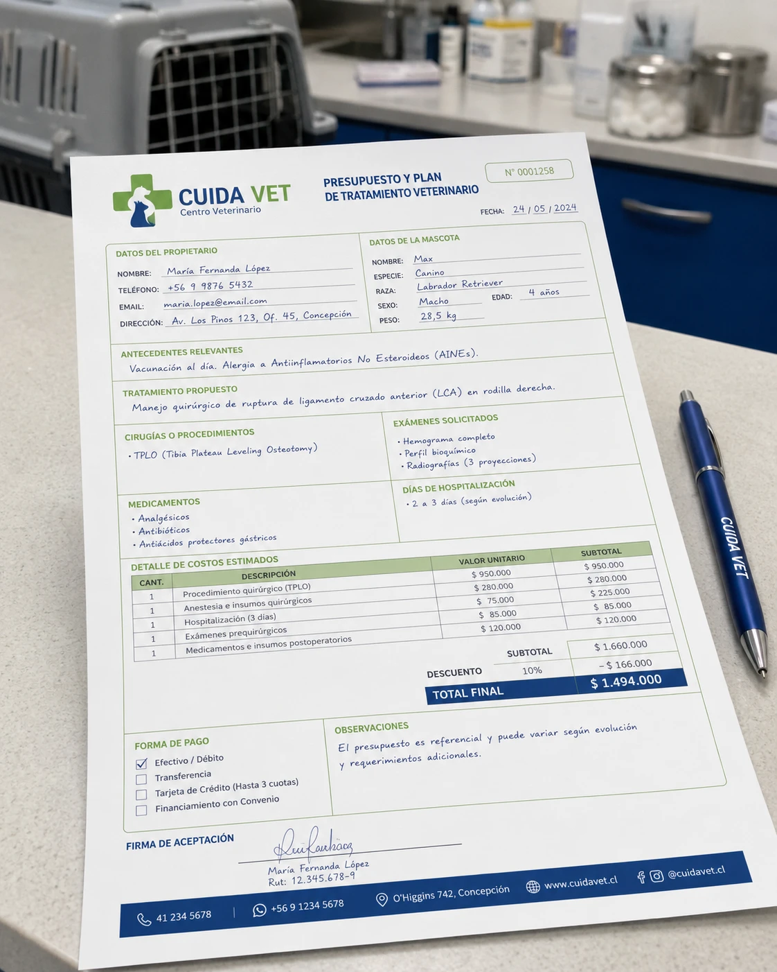 Presupuesto y Plan de Tratamiento Veterinario