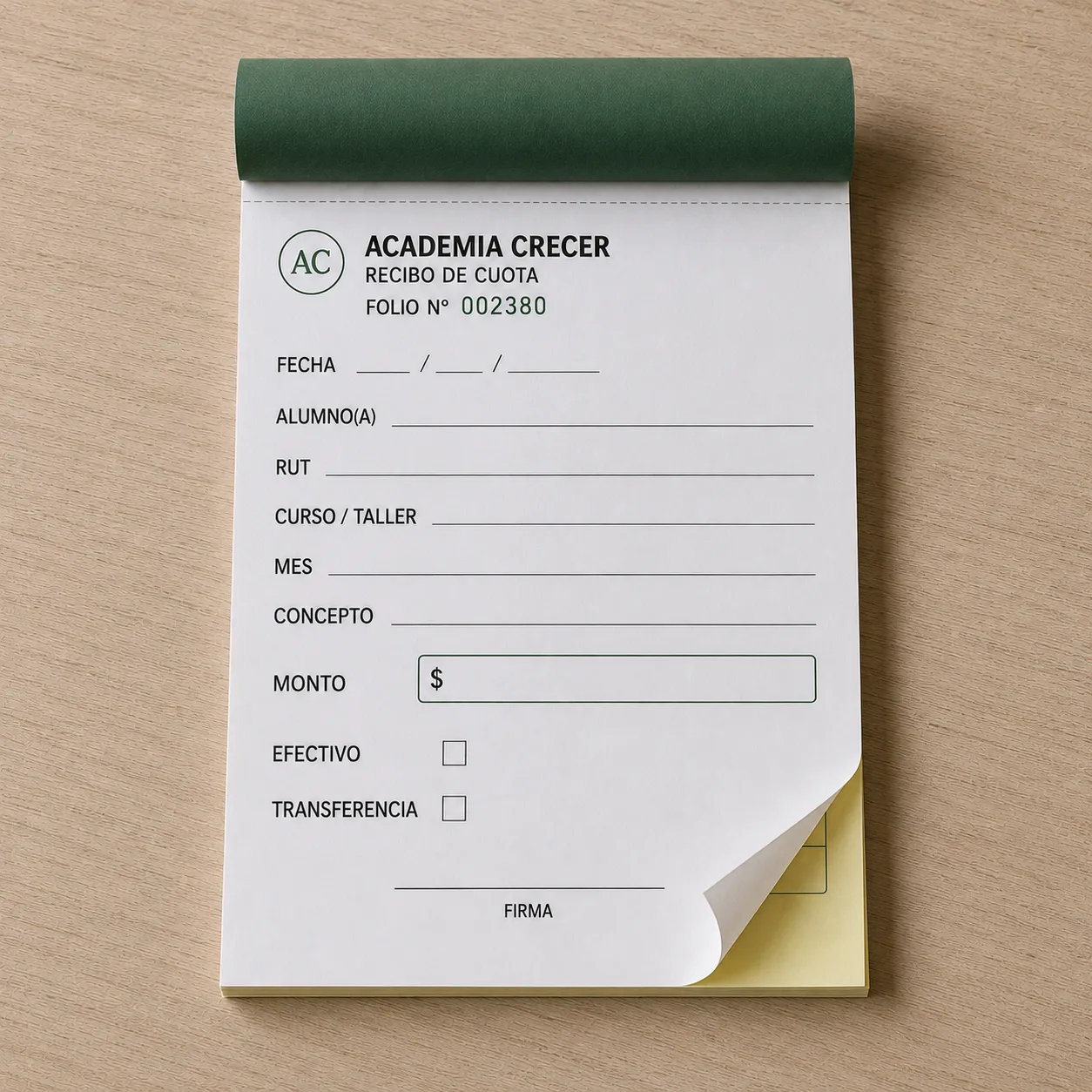 Talonario de Recibos Personalizado 1/4 Carta