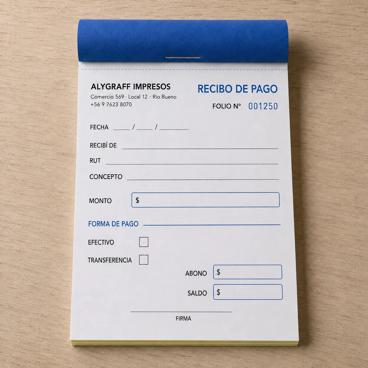 Talonario de Recibos Personalizado 1/4 Carta