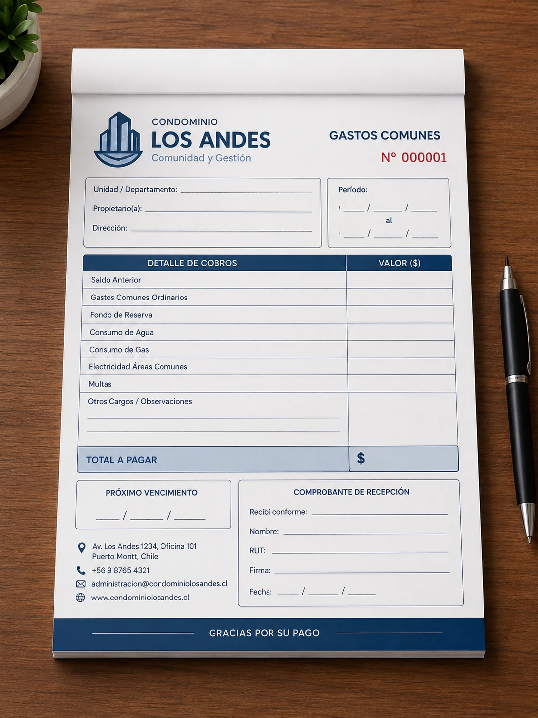 Talonario Gastos Comunes para Condominios