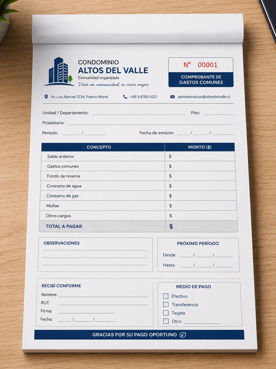 Talonario Gastos Comunes para Condominios