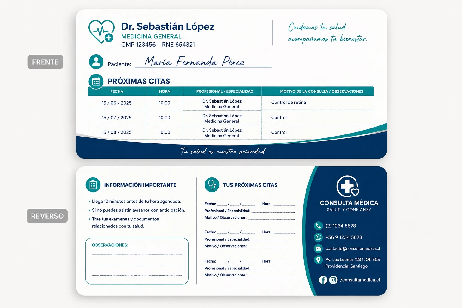 Tarjeta de Control y Próximas Citas Médicas