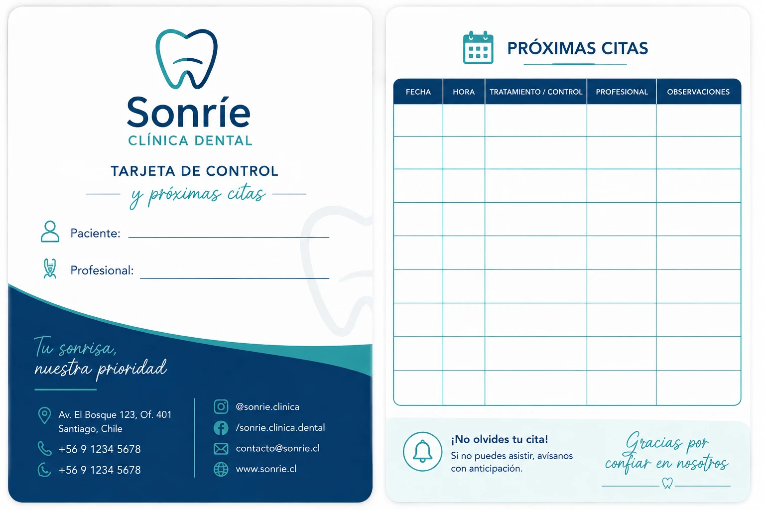 Tarjeta de Control y Próximas Citas Odontológicas