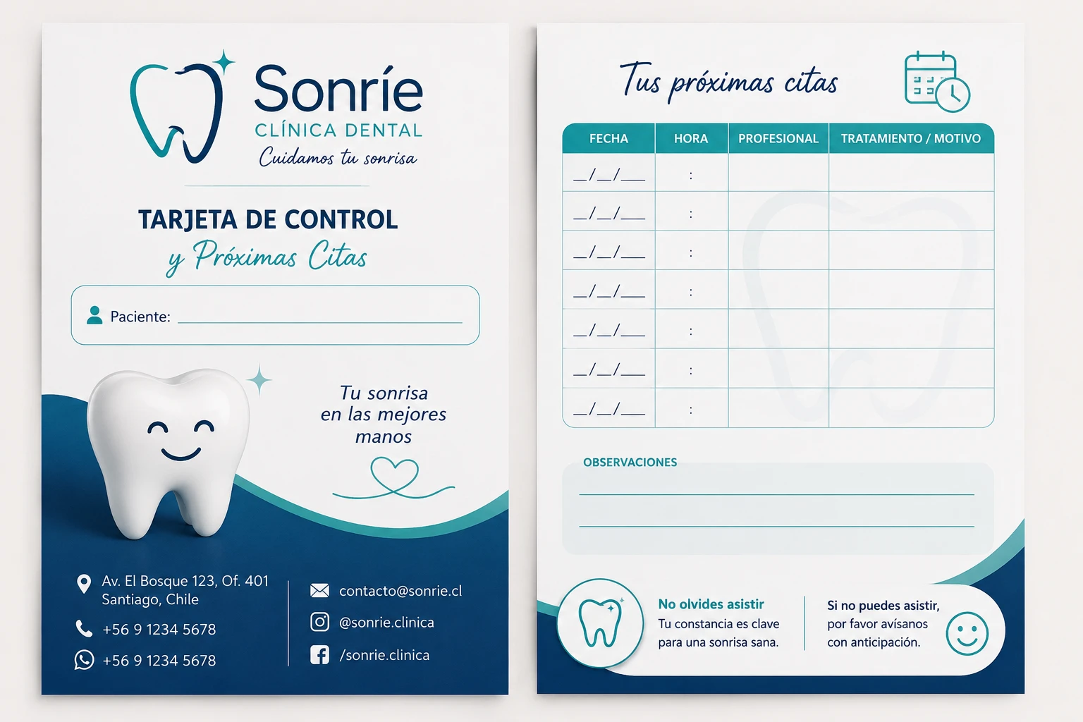 Tarjeta de Control y Próximas Citas Odontológicas