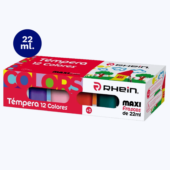 Tempera Lavable 12 Colores 22 ml Rhein